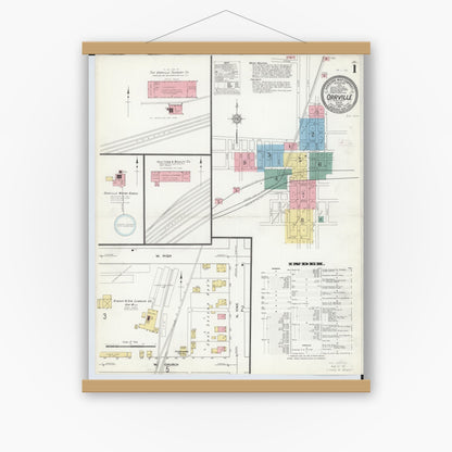 Old map wall art mockup — magnetic wood frame on white wall — Sanborn Fire Insurance Map from Orrville, Wayne County, Ohio (1911) - Complete Map Set