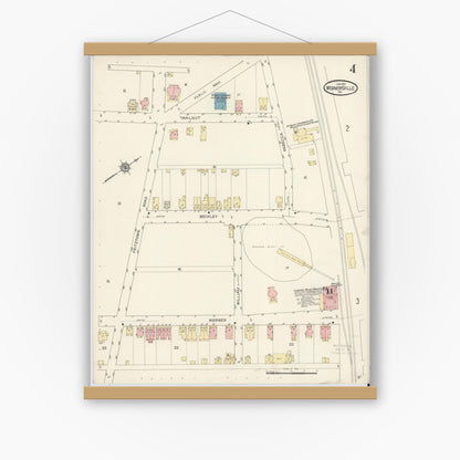 Old map wall art mockup — magnetic wood frame on white wall — Sanborn Fire Insurance Map from Wernersville, Berks County, Pennsylvania (1914), Sheet #0004