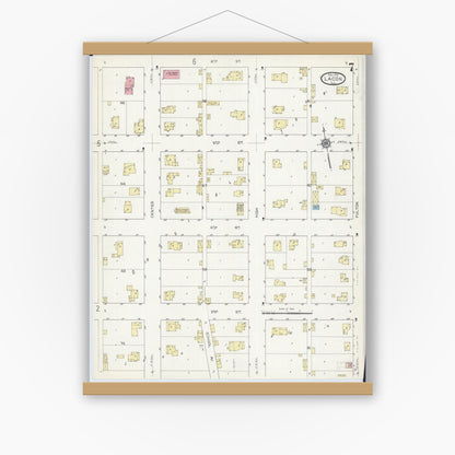 Old map wall art mockup — magnetic wood frame on white wall — Sanborn Fire Insurance Map from Lacon, Marshall County, Illinois (1913), Sheet #0007