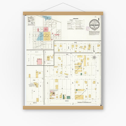 Old map wall art mockup — magnetic wood frame on white wall — Sanborn Fire Insurance Map from Grundy Center, Grundy County, Iowa (1902) â€” Complete Set