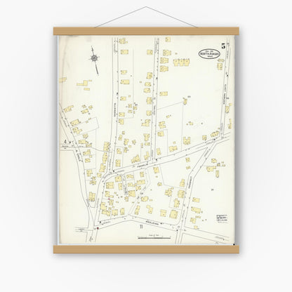 Old map wall art mockup — magnetic wood frame on white wall — Sanborn Fire Insurance Map from North Adams, Berkshire County, Massachusetts (1914), Sheet #0005