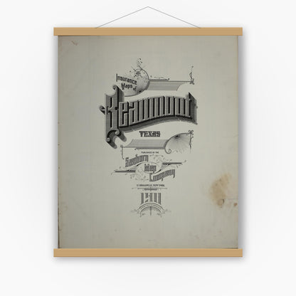 Old map wall art mockup — magnetic wood frame on white wall — Sanborn Fire Insurance Map from Beaumont, Jefferson County, Texas (1911), Sheet #0001