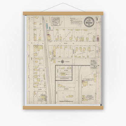 Old map wall art mockup — magnetic wood frame on white wall — Sanborn Fire Insurance Map from Ansonia, Darke County, Ohio (1915) - Complete Map Set