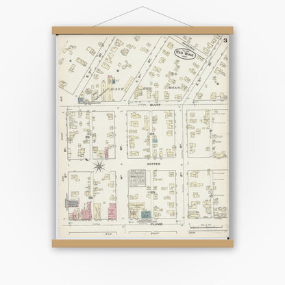 Old map wall art mockup — magnetic wood frame on white wall — Sanborn Fire Insurance Map from Red Wing, Goodhue County, Minnesota (1884), Sheet #0003