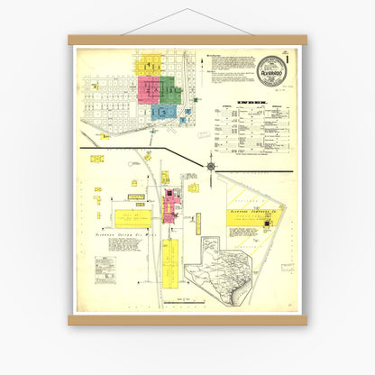 Old map wall art mockup — magnetic wood frame on white wall — Sanborn Fire Insurance Map from Alvarado, Johnson County, Texas (1912), Sheet #0001