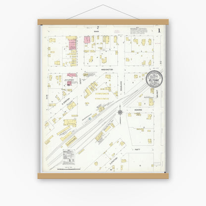 Old map wall art mockup — magnetic wood frame on white wall — Sanborn Fire Insurance Map from Altona, Knox County, Illinois (1910) - Complete Map Set