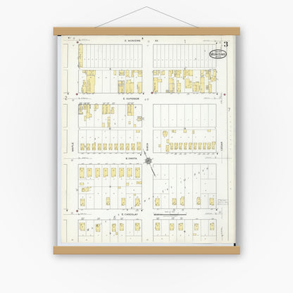 Old map wall art mockup — magnetic wood frame on white wall — Sanborn Fire Insurance Map from Munising, Alger County, Michigan (1917), Sheet #0003