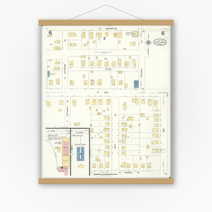 Old map wall art mockup — magnetic wood frame on white wall — Sanborn Fire Insurance Map from Zeeland, Ottawa County, Michigan (1923), Sheet #0006