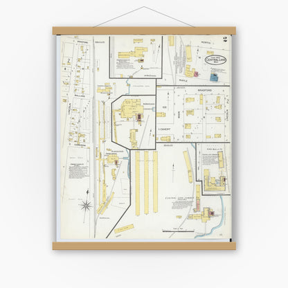 Old map wall art mockup — magnetic wood frame on white wall — Sanborn Fire Insurance Map from Central Lake, Antrim County, Michigan (1907), Sheet #0002