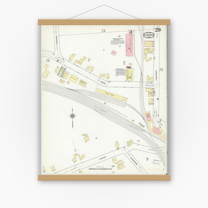 Old map wall art mockup — magnetic wood frame on white wall — Sanborn Fire Insurance Map from Gardner, Worcester County, Massachusetts (1914), Sheet #0029