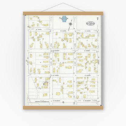 Old map wall art mockup — magnetic wood frame on white wall — Sanborn Fire Insurance Map from Stillwater, Washington County, Minnesota (1910), Sheet #0007