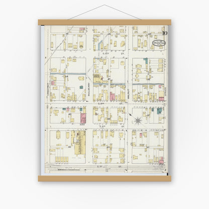 Old map wall art mockup — magnetic wood frame on white wall — Sanborn Fire Insurance Map from Ironton, Lawrence County, Ohio (1893), Sheet #0010