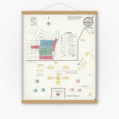 Old map wall art mockup — magnetic wood frame on white wall — Sanborn Fire Insurance Map from White Haven, Luzerne County, Pennsylvania (1908) - Complete Map Set