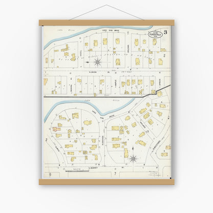 Old map wall art mockup — magnetic wood frame on white wall — Sanborn Fire Insurance Map from Fergus Falls, Otter Tail County, Minnesota (1903), Sheet #0003