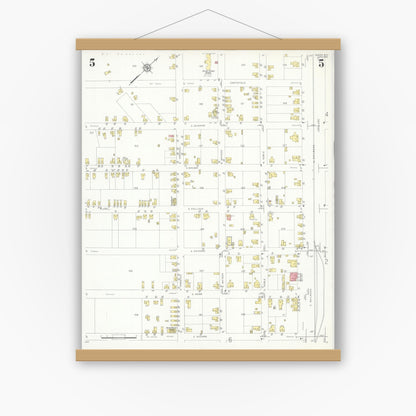 Old map wall art mockup — magnetic wood frame on white wall — Sanborn Fire Insurance Map from Selma, Johnston County, North Carolina (1933), Sheet #0005
