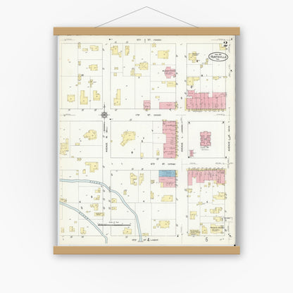 Old map wall art mockup — magnetic wood frame on white wall — Sanborn Fire Insurance Map from Huntsville, Walker County, Texas (1912), Sheet #0002