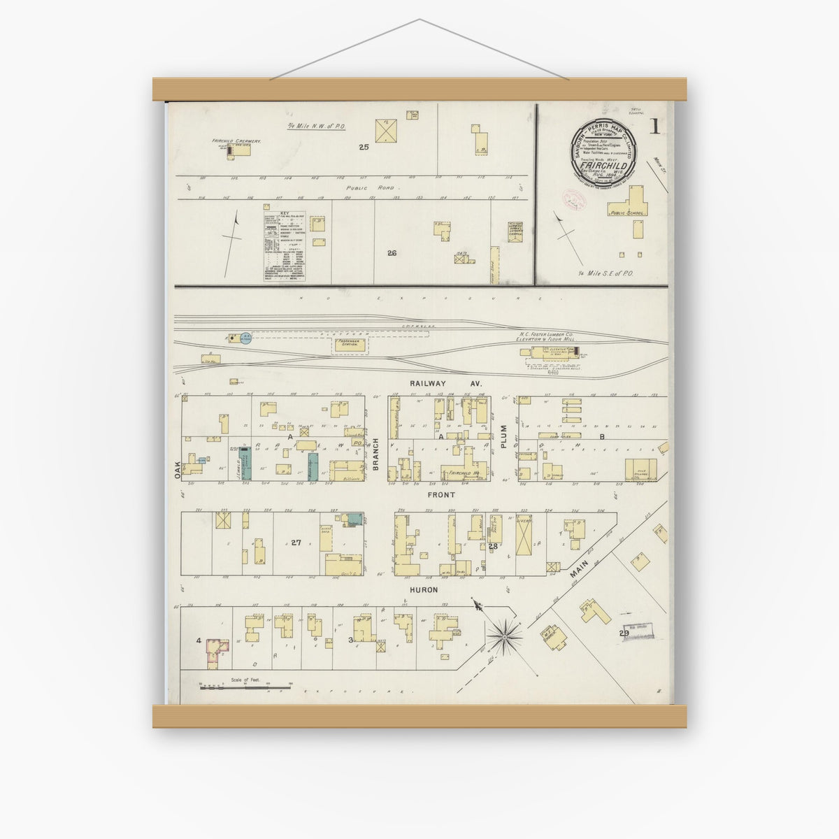 Old map wall art mockup — magnetic wood frame on white wall — Sanborn Fire Insurance Map from Fairchild, Eau Claire County, Wisconsin (1894), Sheet #0001