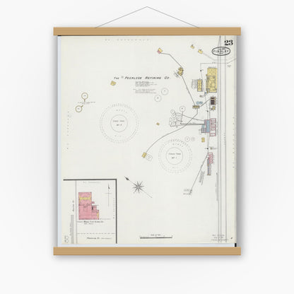 Old map wall art mockup — magnetic wood frame on white wall — Sanborn Fire Insurance Map from Findlay, Hancock County, Ohio (1895), Sheet #0023