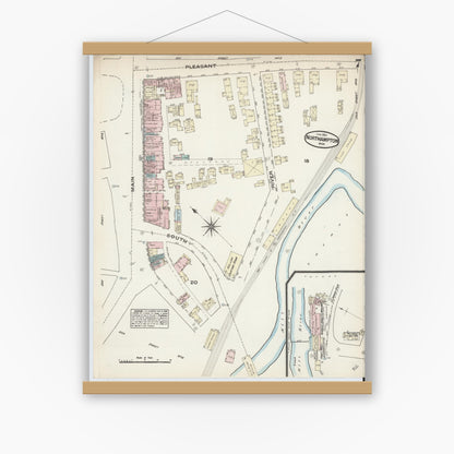 Old map wall art mockup — magnetic wood frame on white wall — Sanborn Fire Insurance Map from Northampton, Hampshire County, Massachusetts (1884), Sheet #0007