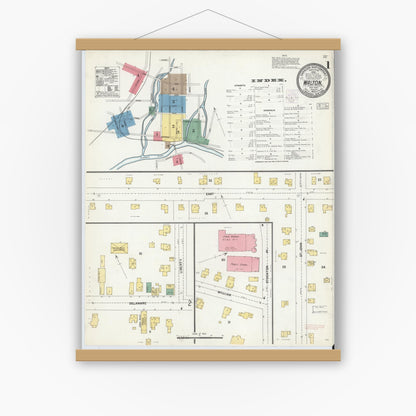 Old map wall art mockup — magnetic wood frame on white wall — Sanborn Fire Insurance Map from Walton, Delaware County, New York (1903), Sheet #0001