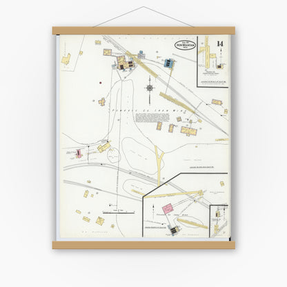 Old map wall art mockup — magnetic wood frame on white wall — Sanborn Fire Insurance Map from Iron Mountain, Dickinson County, Michigan (1911), Sheet #0014