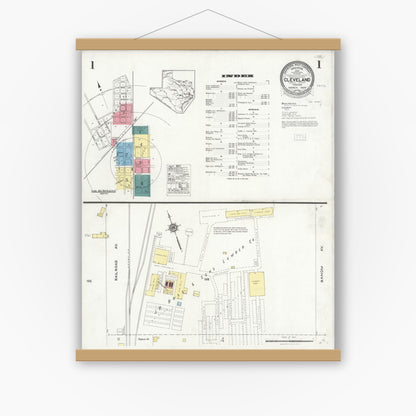 Old map wall art mockup — magnetic wood frame on white wall — Sanborn Fire Insurance Map from Cleveland, Liberty County, Texas (1926) - Complete Map Set