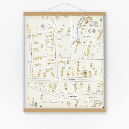 Old map wall art mockup — magnetic wood frame on white wall — Sanborn Fire Insurance Map from Amherst, Hampshire County, Massachusetts (1902), Sheet #0002