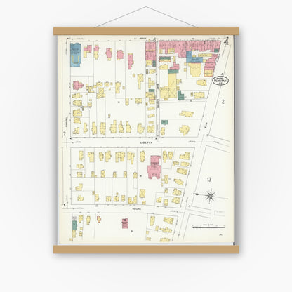 Old map wall art mockup — magnetic wood frame on white wall — Sanborn Fire Insurance Map from Penn Yan, Yates County, New York (1909), Sheet #0004
