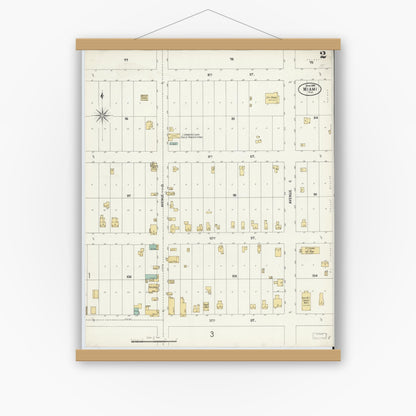 Old map wall art mockup — magnetic wood frame on white wall — Sanborn Fire Insurance Map from Miami, Dade County, Florida (1899), Sheet #0002