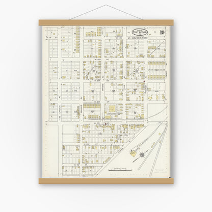 Old map wall art mockup — magnetic wood frame on white wall — Sanborn Fire Insurance Map from Port Arthur, Jefferson County, Texas (1915), Sheet #0019