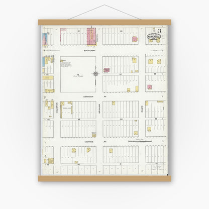 Old map wall art mockup — magnetic wood frame on white wall — Sanborn Fire Insurance Map from Newcastle, Young County, Texas (1921), Sheet #0003