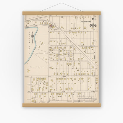Old map wall art mockup — magnetic wood frame on white wall — Sanborn Fire Insurance Map from Lakeland, Polk County, Florida (1922), Sheet #0023