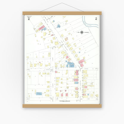 Old map wall art mockup — magnetic wood frame on white wall — Sanborn Fire Insurance Map from Mason, Warren County, Ohio (1946), Sheet #0002
