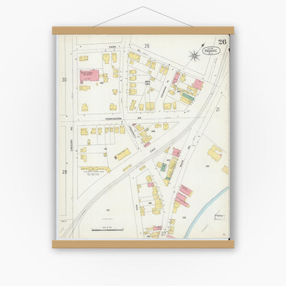 Old map wall art mockup — magnetic wood frame on white wall — Sanborn Fire Insurance Map from Passaic, Passaic County, New Jersey (1903), Sheet #0026