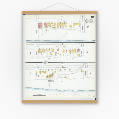 Old map wall art mockup — magnetic wood frame on white wall — Sanborn Fire Insurance Map from Gallipolis, Gallia County, Ohio (1900), Sheet #0012