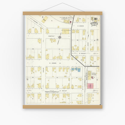 Old map wall art mockup — magnetic wood frame on white wall — Sanborn Fire Insurance Map from Tarboro, Edgecombe County, North Carolina (1913), Sheet #0010