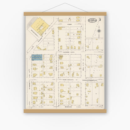 Old map wall art mockup — magnetic wood frame on white wall — Sanborn Fire Insurance Map from Blue Mound, Macon County, Illinois (1922), Sheet #0003