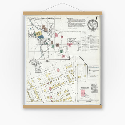 Old map wall art mockup — magnetic wood frame on white wall — Sanborn Fire Insurance Map from Caspian, Iron County, Michigan (1922) - Complete Map Set