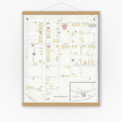 Old map wall art mockup — magnetic wood frame on white wall — Sanborn Fire Insurance Map from Saltsburg, Indiana County, Pennsylvania (1927), Sheet #0005