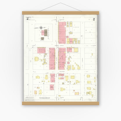 Old map wall art mockup — magnetic wood frame on white wall — Sanborn Fire Insurance Map from San Augustine, San Augustine County, Texas (1937), Sheet #0002