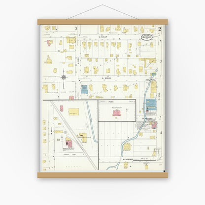 Old map wall art mockup — magnetic wood frame on white wall — Sanborn Fire Insurance Map from Neosho, Newton County, Missouri (1909), Sheet #0002