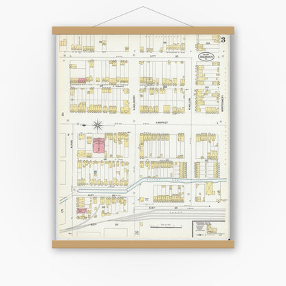 Old map wall art mockup — magnetic wood frame on white wall — Sanborn Fire Insurance Map from Shamokin, Northumberland County, Pennsylvania (1901), Sheet #0003