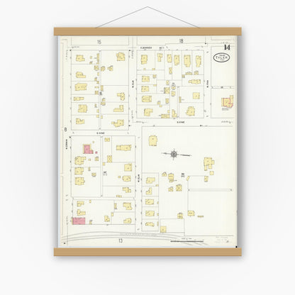 Old map wall art mockup — magnetic wood frame on white wall — Sanborn Fire Insurance Map from Tyler, Smith County, Texas (1912), Sheet #0014