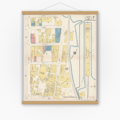 Old map wall art mockup — magnetic wood frame on white wall — Sanborn Fire Insurance Map from Hilo, Hawaii County, Hawaii (1914), Sheet #0007