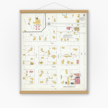 Old map wall art mockup — magnetic wood frame on white wall — Sanborn Fire Insurance Map from Waverly, Morgan County, Illinois (1906), Sheet #0002