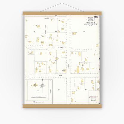 Old map wall art mockup — magnetic wood frame on white wall — Sanborn Fire Insurance Map from Hanford, Kings County, California (1905), Sheet #0026