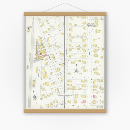 Old map wall art mockup — magnetic wood frame on white wall — Sanborn Fire Insurance Map from Auburn, De Kalb County, Indiana (1901), Sheet #0006