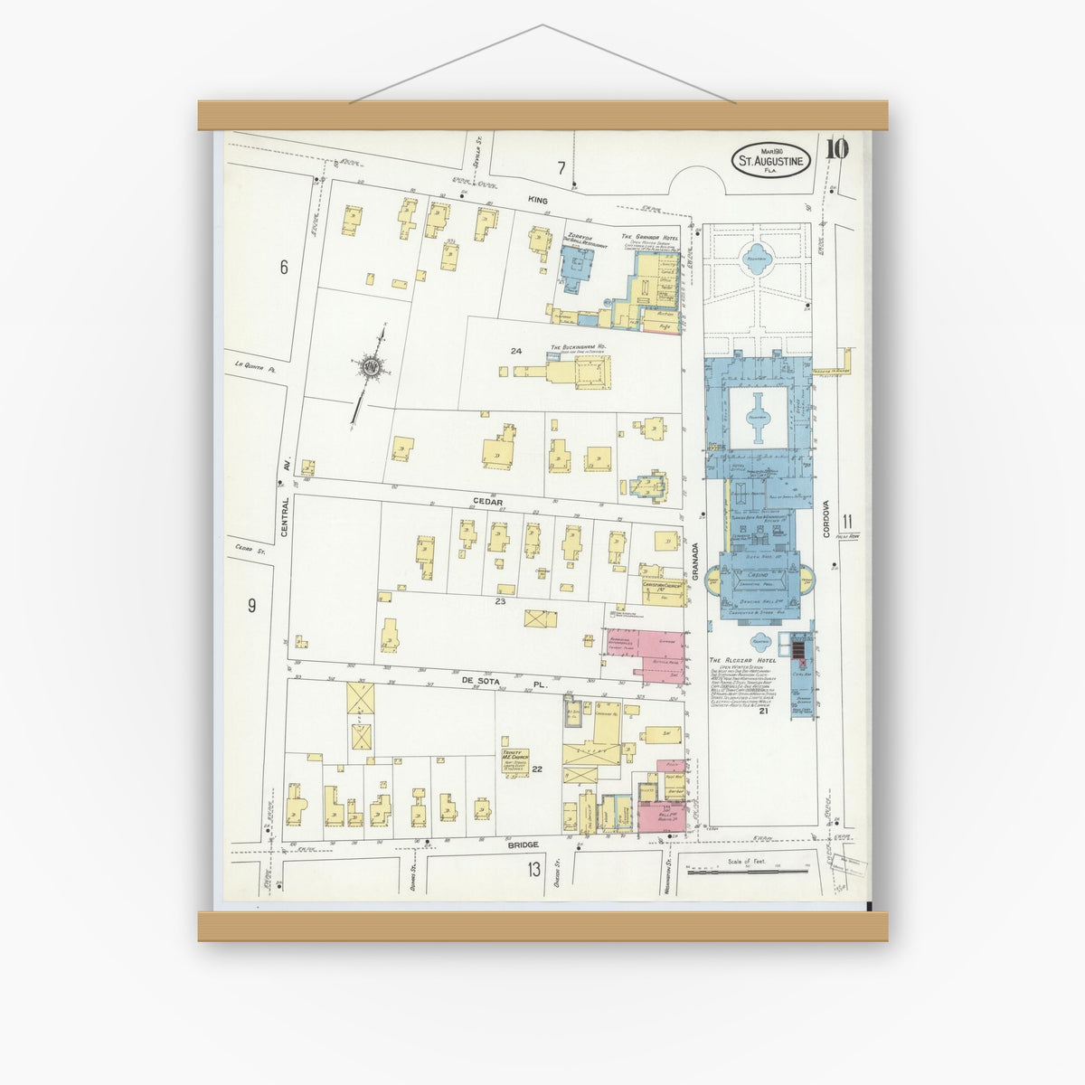 Old map wall art mockup — magnetic wood frame on white wall — Sanborn Fire Insurance Map from Saint Augustine, Saint John's County, Florida (1910), Sheet #0010