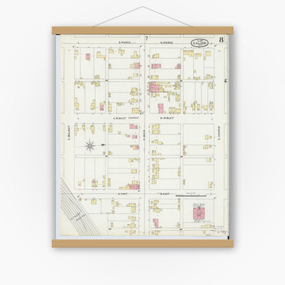 Old map wall art mockup — magnetic wood frame on white wall — Sanborn Fire Insurance Map from Galion, Crawford County, Ohio (1897), Sheet #0008