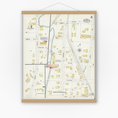 Old map wall art mockup — magnetic wood frame on white wall — Sanborn Fire Insurance Map from Mansfield, Bristol County, Massachusetts (1903), Sheet #0003